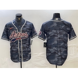 Men Houston Astros Blank Gray Camo With Patch Cool Base Stitched Baseball Jersey 4