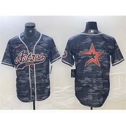 Men Houston Astros Gray Camo Team Big Logo With Patch Cool Base Stitched Baseball Jersey 1
