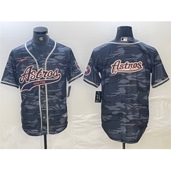 Men Houston Astros Gray Camo Team Big Logo With Patch Cool Base Stitched Baseball Jersey 3