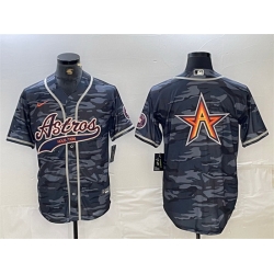 Men Houston Astros Gray Camo Team Big Logo With Patch Cool Base Stitched Baseball Jersey
