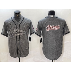 Men Houston Astros Grey Team Big Logo With Patch Cool Base Stitched Baseball Jersey 3
