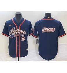Men Houston Astros Navy Team Big Logo With Patch Cool Base Stitched Baseball Jersey