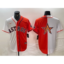 Men Houston Astros White Orange Split Team Big Logo With Patch Cool Base Stitched Baseball Jersey 5