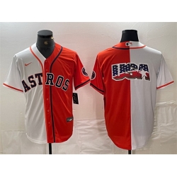 Men Houston Astros White Orange Split Team Big Logo With Patch Cool Base Stitched Baseball Jersey