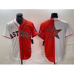 Men Houston Astros White Orange Split Team Big Logo With Patch Cool Base Stitched Baseball Jersey4