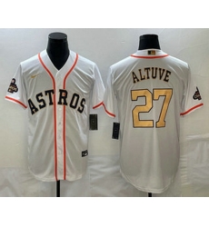 Men's Houston Astros #27 Jose Altuve 2023 White Gold World Serise Champions Patch Cool Base Stitched Jersey