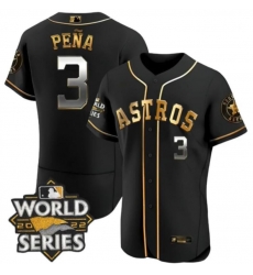 Men's Houston Astros #3 Jeremy Pena Black Gold 2022 World Series Patch Jersey