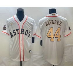 Men's Houston Astros #44 Yordan Alvarez 2023 White Gold World Serise Champions Patch Cool Base Stitched Jersey