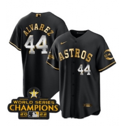 Men's Houston Astros #44 Yordan Alvarez Black Gold 2022 World Serise Champions Patch Stitched Baseball Jersey