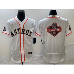 Men's Houston Astros Big Logo 2023 White Gold World Serise Champions Patch Flex Base Stitched Jersey