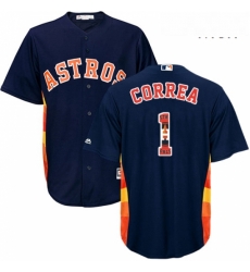 Mens Majestic Houston Astros 1 Carlos Correa Authentic Navy Blue Team Logo Fashion Cool Base MLB Jersey