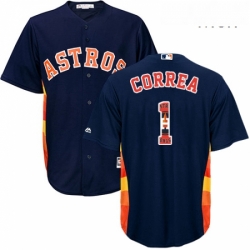 Mens Majestic Houston Astros 1 Carlos Correa Authentic Navy Blue Team Logo Fashion Cool Base MLB Jersey