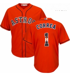 Mens Majestic Houston Astros 1 Carlos Correa Authentic Orange Team Logo Fashion Cool Base MLB Jersey