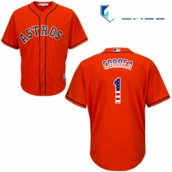 Mens Majestic Houston Astros 1 Carlos Correa Authentic Orange USA Flag Fashion MLB Jersey