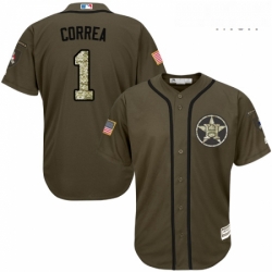 Mens Majestic Houston Astros 1 Carlos Correa Replica Green Salute to Service MLB Jersey