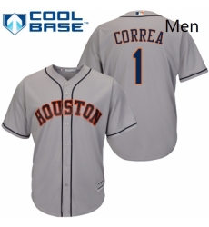 Mens Majestic Houston Astros 1 Carlos Correa Replica Grey Road Cool Base MLB Jersey