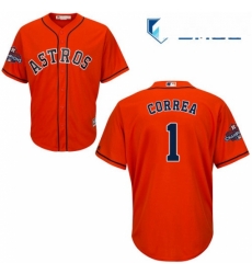 Mens Majestic Houston Astros 1 Carlos Correa Replica Orange Alternate 2017 World Series Champions Cool Base MLB Jersey