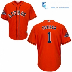 Mens Majestic Houston Astros 1 Carlos Correa Replica Orange Alternate 2017 World Series Champions Cool Base MLB Jersey
