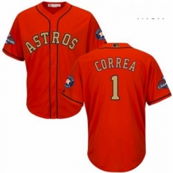 Mens Majestic Houston Astros 1 Carlos Correa Replica Orange Alternate 2018 Gold Program Cool Base MLB Jersey