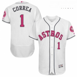 Mens Majestic Houston Astros 1 Carlos Correa Replica White 2016 Mothers Day Cool Base MLB Jersey