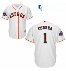 Mens Majestic Houston Astros 1 Carlos Correa Replica White Home 2017 World Series Champions Cool Base MLB Jersey