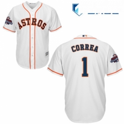 Mens Majestic Houston Astros 1 Carlos Correa Replica White Home 2017 World Series Champions Cool Base MLB Jersey