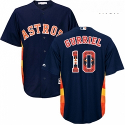 Mens Majestic Houston Astros 10 Yuli Gurriel Authentic Navy Blue Team Logo Fashion Cool Base MLB Jersey 