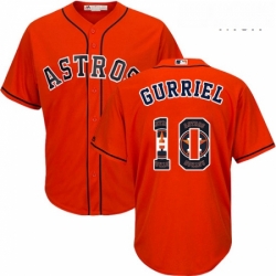 Mens Majestic Houston Astros 10 Yuli Gurriel Authentic Orange Team Logo Fashion Cool Base MLB Jersey 