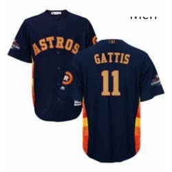 Mens Majestic Houston Astros 11 Evan Gattis Replica Navy Blue Alternate 2018 Gold Program Cool Base MLB Jersey