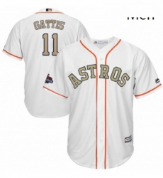 Mens Majestic Houston Astros 11 Evan Gattis Replica White 2018 Gold Program Cool Base MLB Jersey