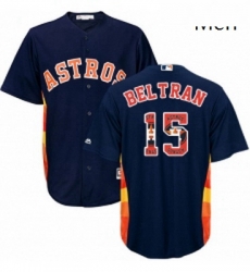 Mens Majestic Houston Astros 15 Carlos Beltran Authentic Navy Blue Team Logo Fashion Cool Base MLB Jersey