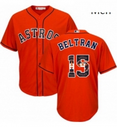 Mens Majestic Houston Astros 15 Carlos Beltran Authentic Orange Team Logo Fashion Cool Base MLB Jersey