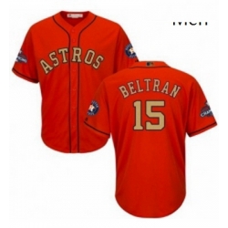 Mens Majestic Houston Astros 15 Carlos Beltran Replica Orange Alternate 2018 Gold Program Cool Base MLB Jersey
