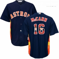 Mens Majestic Houston Astros 16 Brian McCann Authentic Navy Blue Team Logo Fashion Cool Base MLB Jersey