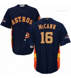Mens Majestic Houston Astros 16 Brian McCann Replica Navy Blue Alternate 2018 Gold Program Cool Base MLB Jersey
