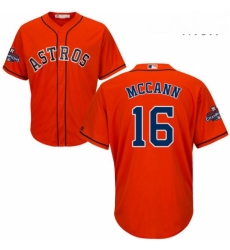 Mens Majestic Houston Astros 16 Brian McCann Replica Orange Alternate 2017 World Series Champions Cool Base MLB Jersey