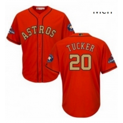 Mens Majestic Houston Astros 20 Preston Tucker Replica Orange Alternate 2018 Gold Program Cool Base MLB Jersey