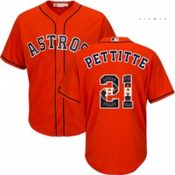 Mens Majestic Houston Astros 21 Andy Pettitte Authentic Orange Team Logo Fashion Cool Base MLB Jersey