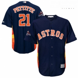 Mens Majestic Houston Astros 21 Andy Pettitte Replica Navy Blue Alternate 2017 World Series Champions Cool Base MLB Jersey