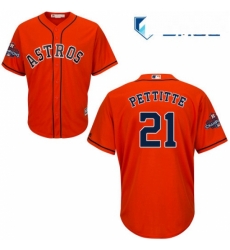Mens Majestic Houston Astros 21 Andy Pettitte Replica Orange Alternate 2017 World Series Champions Cool Base MLB Jersey