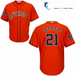 Mens Majestic Houston Astros 21 Andy Pettitte Replica Orange Alternate 2017 World Series Champions Cool Base MLB Jersey