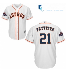 Mens Majestic Houston Astros 21 Andy Pettitte Replica White Home 2017 World Series Champions Cool Base MLB Jersey