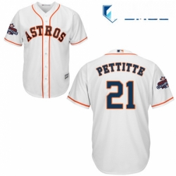 Mens Majestic Houston Astros 21 Andy Pettitte Replica White Home 2017 World Series Champions Cool Base MLB Jersey