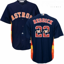 Mens Majestic Houston Astros 22 Josh Reddick Authentic Navy Blue Team Logo Fashion Cool Base MLB Jersey