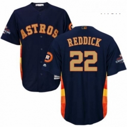 Mens Majestic Houston Astros 22 Josh Reddick Replica Navy Blue Alternate 2018 Gold Program Cool Base MLB Jersey