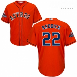 Mens Majestic Houston Astros 22 Josh Reddick Replica Orange Alternate 2017 World Series Champions Cool Base MLB Jersey