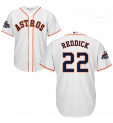 Mens Majestic Houston Astros 22 Josh Reddick Replica White Home 2017 World Series Champions Cool Base MLB Jersey