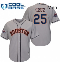 Mens Majestic Houston Astros 25 Jose Cruz Jr Replica Grey Road 2017 World Series Champions Cool Base MLB Jersey