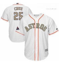 Mens Majestic Houston Astros 25 Jose Cruz Jr Replica White 2018 Gold Program Cool Base MLB Jersey