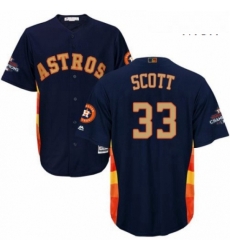 Mens Majestic Houston Astros 33 Mike Scott Replica Navy Blue Alternate 2018 Gold Program Cool Base MLB Jersey